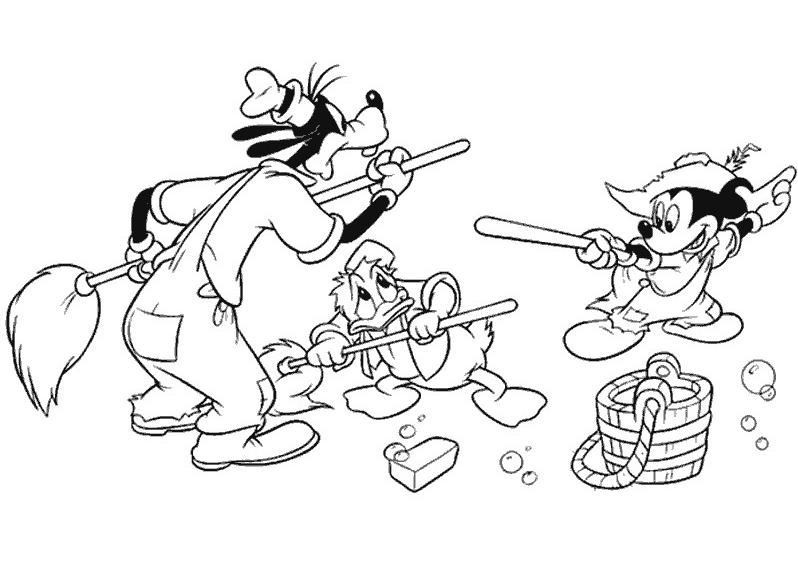 coloriage mickey et ses amis nettoyent